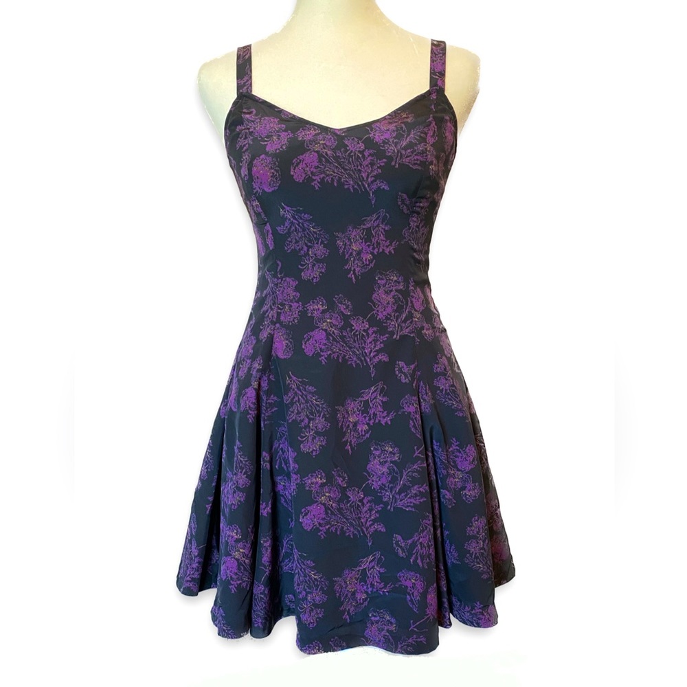 Vintage Goth Black and Purple Floral Mini Dress